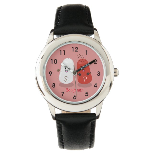 かわいいかわいいの塩とコショウのシェーカー漫画 腕時計 (正面)