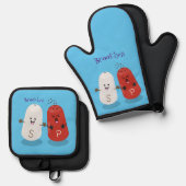 かわいいかわいいの塩とコショウのシェーカー漫画 鍋つかみ&鍋敷きセット (正面/裏面)