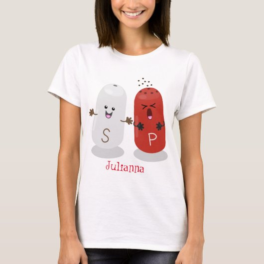 かわいいかわいいの塩とコショウのシェーカー漫画 Tシャツ (正面)