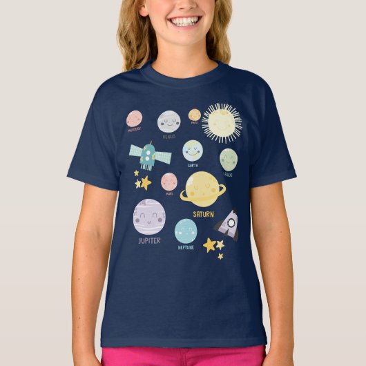 かわいいかわいいの惑星の太陽系の天文学 Tシャツ (正面)