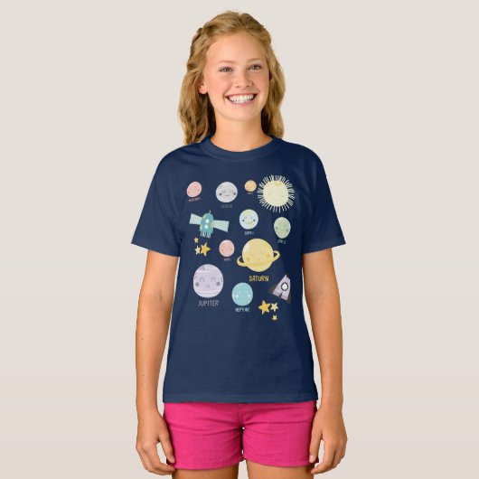 かわいいかわいいの惑星の太陽系の天文学 Tシャツ (正面フル)
