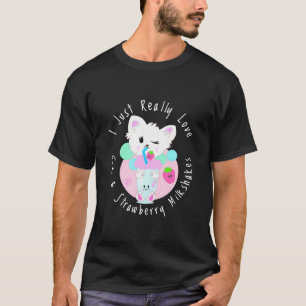 かわいいかわいいの猫といちごミおもしろいルクシェイク Tシャツ