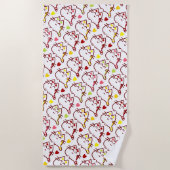 かわいいかわいいの猫とハートの柄 ビーチタオル (正面)