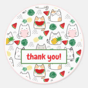 かわいいかわいいの猫と熱帯スイカありがとう ラウンドシール