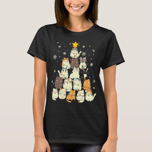 かわいいかわいいの猫のクリスマスツリー Tシャツ (正面)
