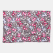 かわいいかわいいの落書き猫が付いているパターン キッチンタオル (横)
