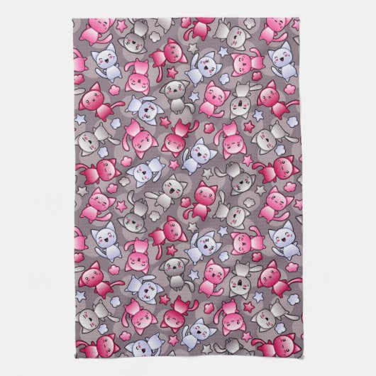 かわいいかわいいの落書き猫が付いているパターン キッチンタオル (縦)