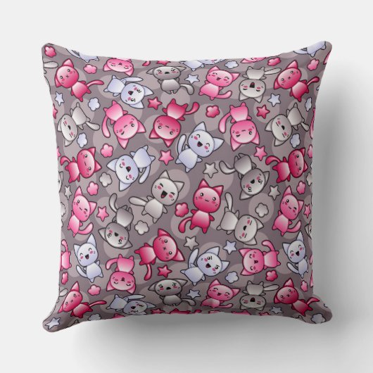 かわいいかわいいの落書き猫が付いているパターン クッション (裏面)