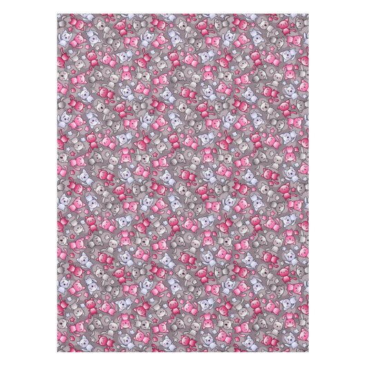 かわいいかわいいの落書き猫が付いているパターン テーブルクロス (正面)