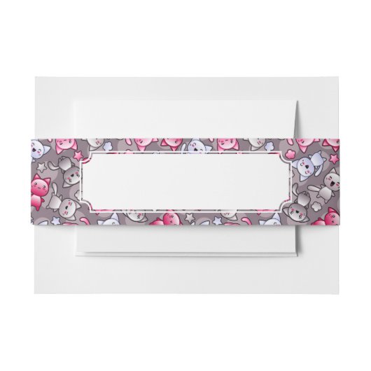 かわいいかわいいの落書き猫が付いているパターン 招待状ベリーバンド (正面例)