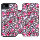 かわいいかわいいの落書き猫が付いているパターン INCIPIO iPhoneウォレットケース (フォリオ Open)