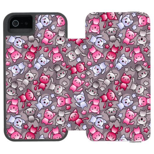 かわいいかわいいの落書き猫が付いているパターン INCIPIO iPhoneウォレットケース (フォリオ Open)