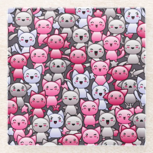 かわいいかわいいの落書き猫2が付いているパターン ガラスコースター (正面)