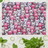 かわいいかわいいの落書き猫2が付いているパターン キッチンタオル (折り畳み)