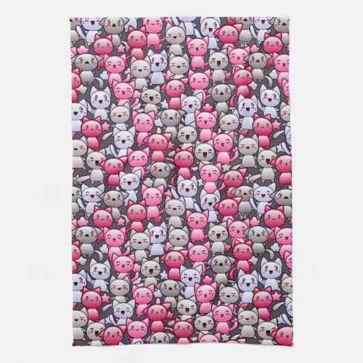 かわいいかわいいの落書き猫2が付いているパターン キッチンタオル (縦)