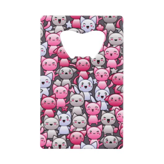 かわいいかわいいの落書き猫2が付いているパターン クレジットカード栓抜き (正面)