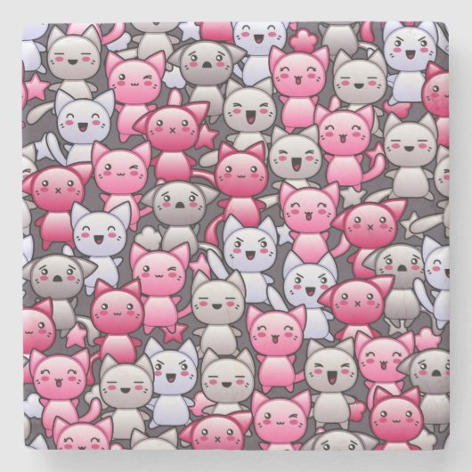 かわいいかわいいの落書き猫2が付いているパターン ストーンコースター (正面)