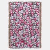 かわいいかわいいの落書き猫2が付いているパターン スローブランケット (正面縦)