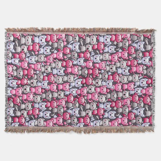 かわいいかわいいの落書き猫2が付いているパターン スローブランケット (正面)