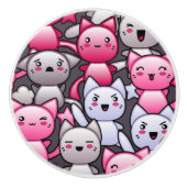 かわいいかわいいの落書き猫2が付いているパターン セラミックノブ (正面)