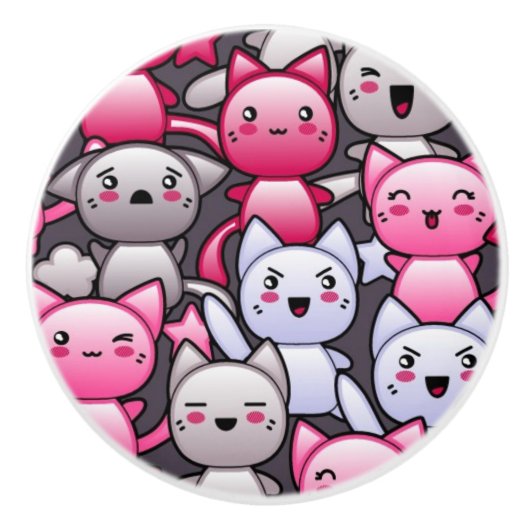 かわいいかわいいの落書き猫2が付いているパターン セラミックノブ (正面)