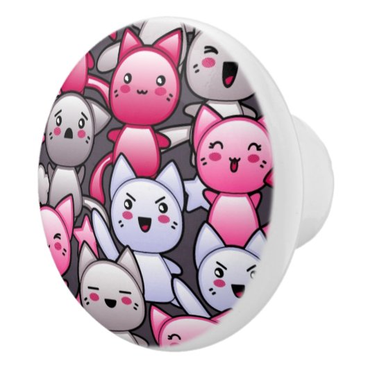 かわいいかわいいの落書き猫2が付いているパターン セラミックノブ (右)