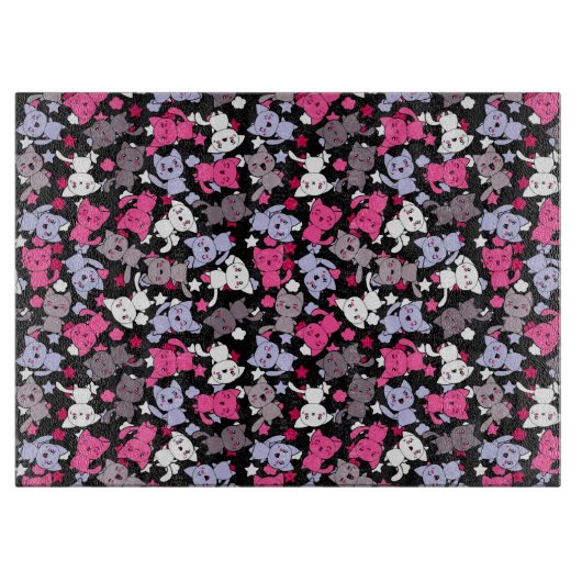 かわいいかわいいの落書き猫3が付いているパターン カッティングボード (正面)