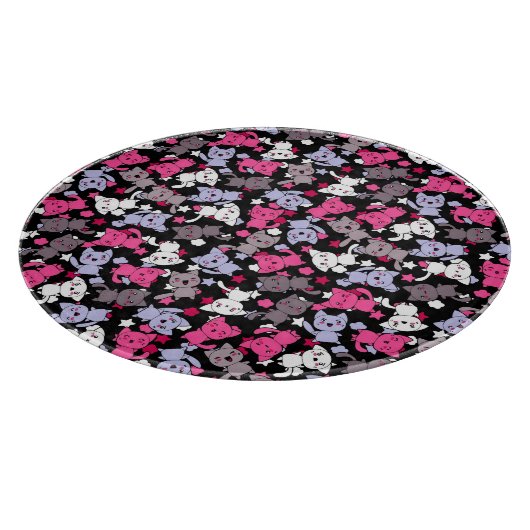 かわいいかわいいの落書き猫3が付いているパターン カッティングボード (角)