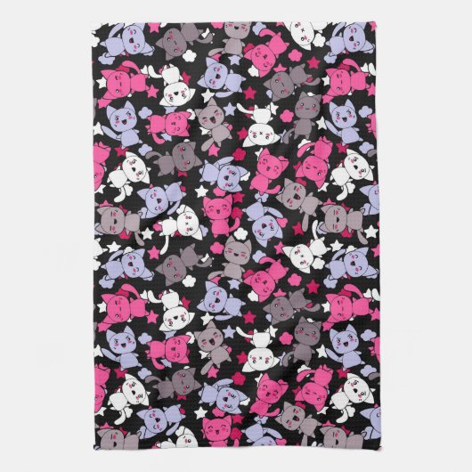 かわいいかわいいの落書き猫3が付いているパターン キッチンタオル (縦)