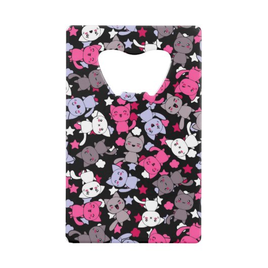 かわいいかわいいの落書き猫3が付いているパターン クレジットカード栓抜き (正面)