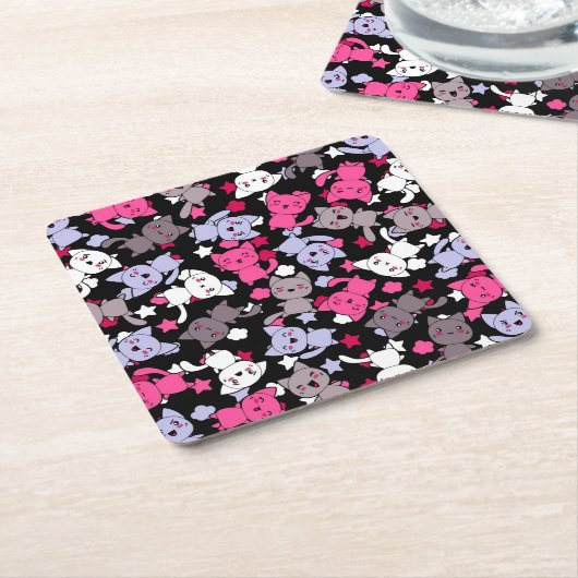 かわいいかわいいの落書き猫3が付いているパターン スクエアペーパーコースター (アングル)
