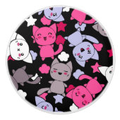 かわいいかわいいの落書き猫3が付いているパターン セラミックノブ (正面)