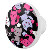 かわいいかわいいの落書き猫3が付いているパターン セラミックノブ (右)