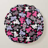 かわいいかわいいの落書き猫3が付いているパターン ラウンドクッション (正面)