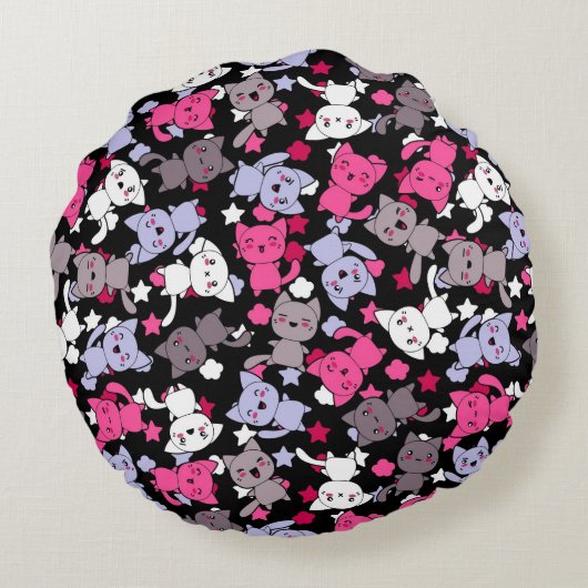 かわいいかわいいの落書き猫3が付いているパターン ラウンドクッション (裏面)