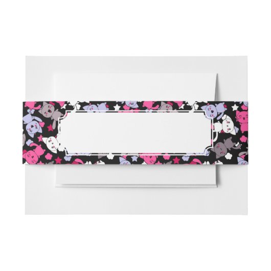 かわいいかわいいの落書き猫3が付いているパターン 招待状ベリーバンド (正面例)