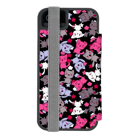 かわいいかわいいの落書き猫3が付いているパターン INCIPIO iPhoneウォレットケース (フォリオ裏面)