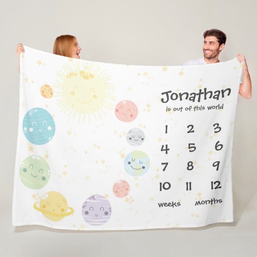 かわいいかわいいの銀河の惑星のベビーのマイル標石 フリースブランケット (インサイチュ)