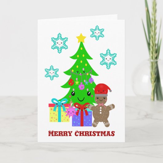 かわいいかわいいの顔のクリスマスツリー場面、ZSG シーズンカード (正面)