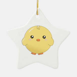 かわいいかわいいの黄色いひよこのオーナメント(星かハートまたは等) セラミックオーナメント