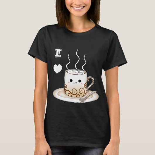 かわいいかわいいはココア飲み物を暖めます Tシャツ (正面)