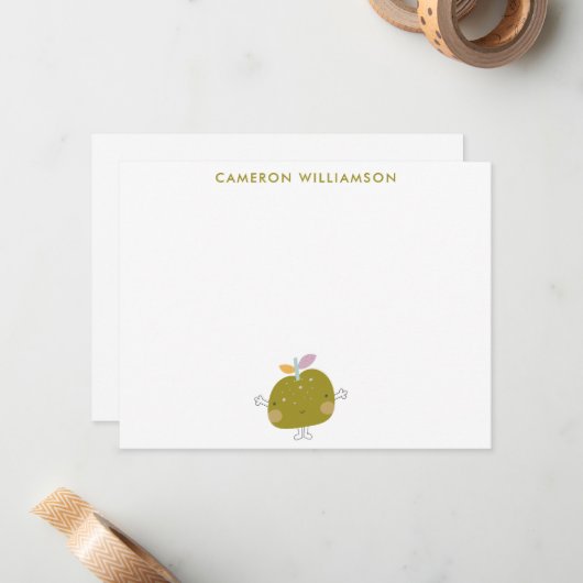 かわいいかわいいりんごパーソナライズされた文房具 ノートカード (正面/裏面インサイチュ)