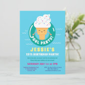 かわいいかわいいアイスクリームプールパーティー子供の誕生日 招待状 (スタンド正面)