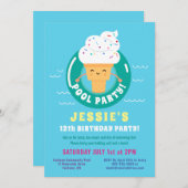 かわいいかわいいアイスクリームプールパーティー子供の誕生日 招待状 (正面/裏面)
