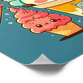 かわいいかわいいアイスクリーム漫画ベクトルイラストレーション。 ポスター (角)