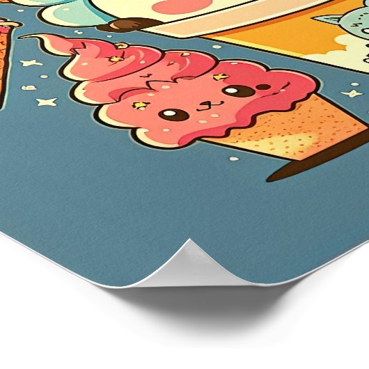 かわいいかわいいアイスクリーム漫画ベクトルイラストレーション。 ポスター (角)