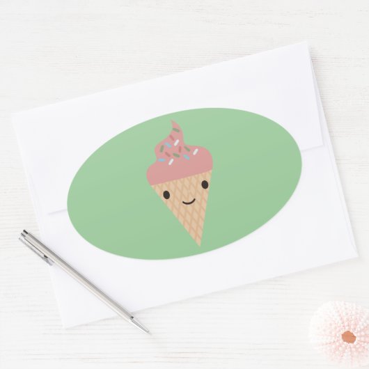 かわいいかわいいアイスクリーム 楕円形シール (封筒)
