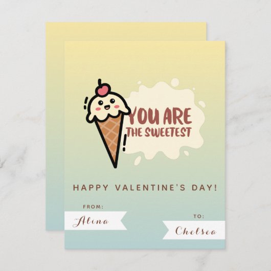 かわいいかわいいアイス – クリームキッズフレンドバレンタインデー ノートカード (正面/裏面)