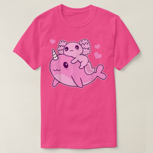 かわいいかわいいアオロトルとナラルワールアニメクジラ Tシャツ (デザイン正面)