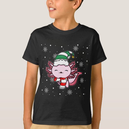かわいいかわいいアクソロトル小妖精や小人クリスマスサンタハット Tシャツ (正面)